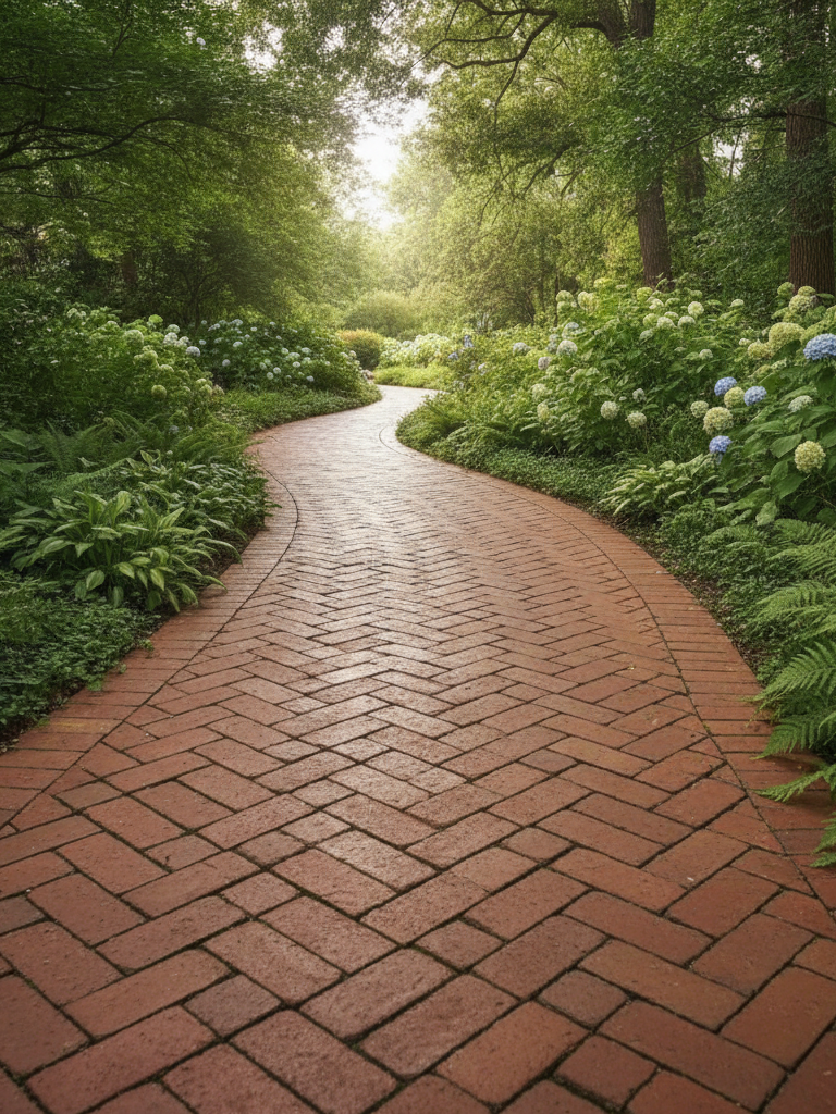 clean brick road in a garden